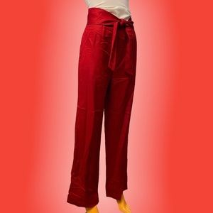 MERCER & MADISON High Waisted Belted Red Linen Blend Pants